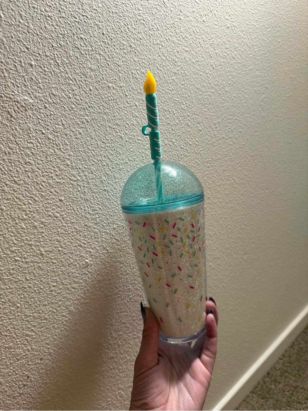 Starbucks Teal Glitter Sprinkles Tumbler with Candle Straw birthday